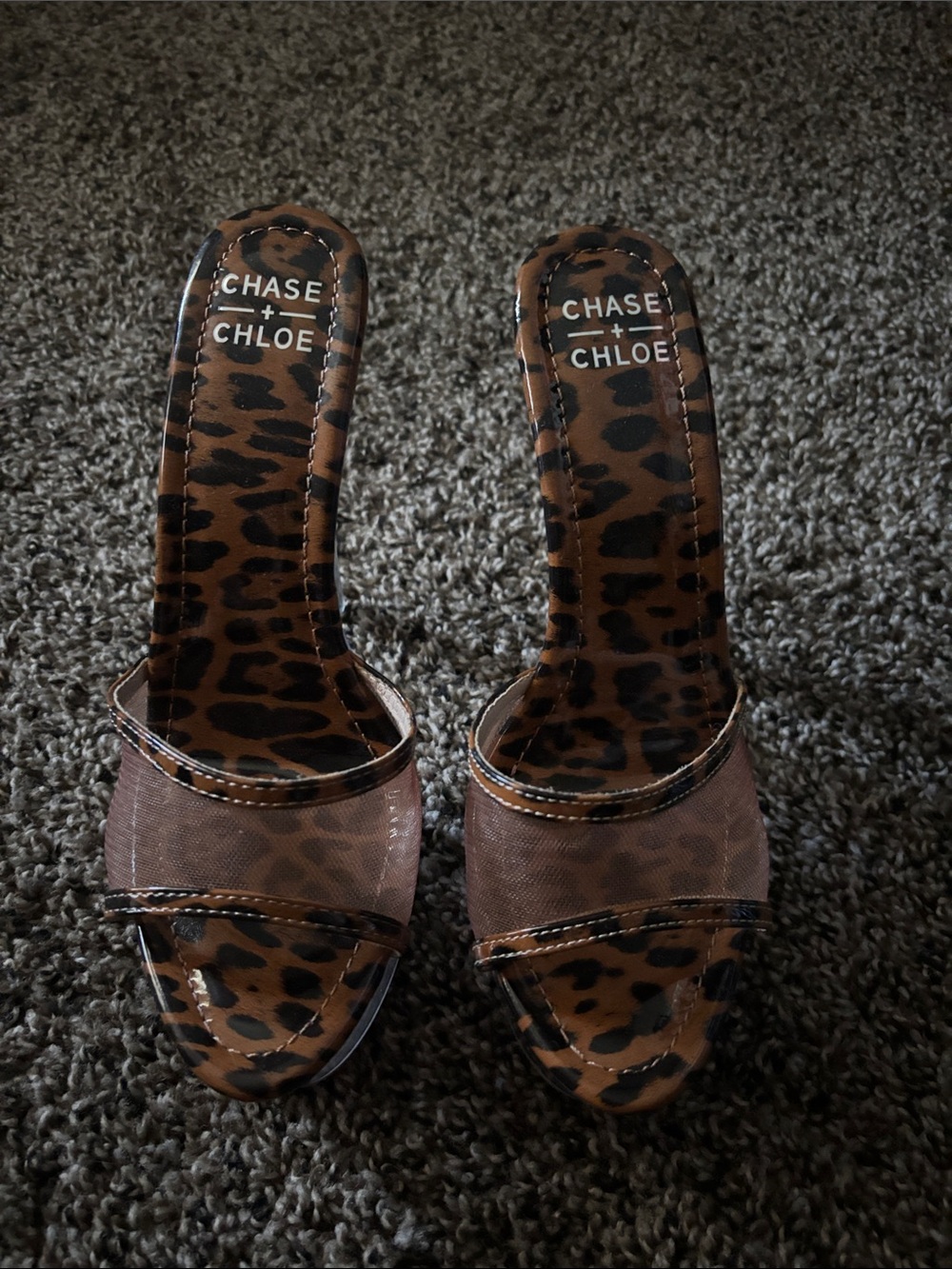 Chase + Chloe Leopard Print Slide Heels with Sheer Strap